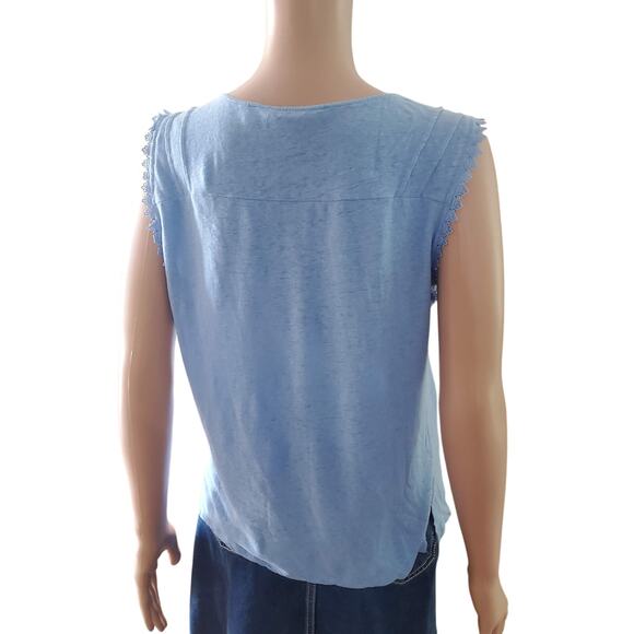 Cyrus Size L Linen / Cotton Blend Eyelet Trim Split Hem Tank Top Blue - Picture 4 of 8
